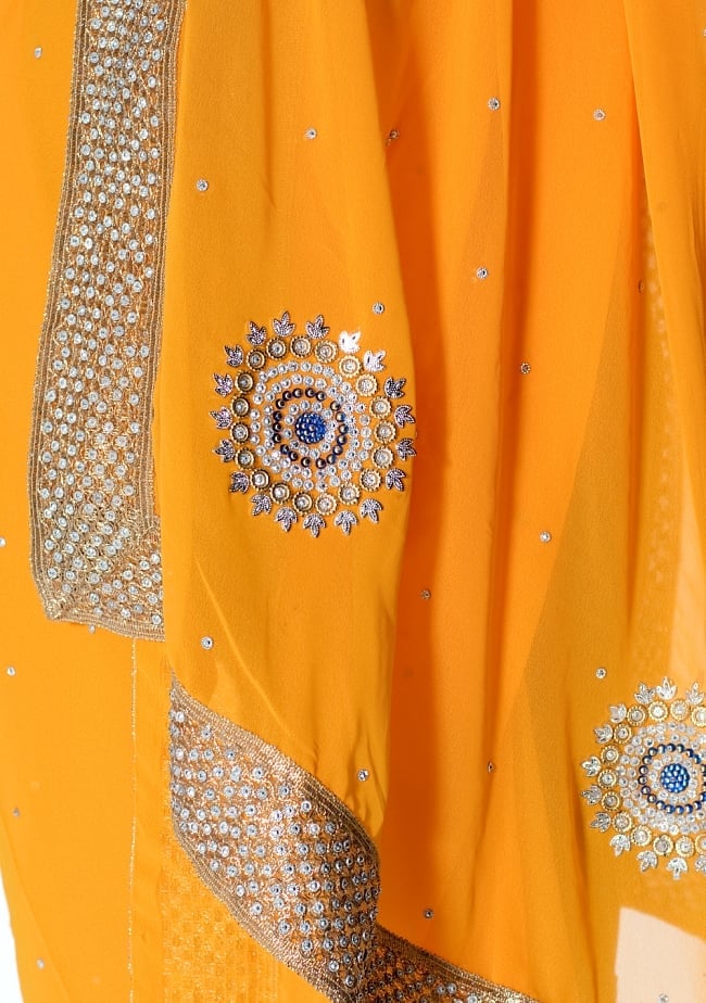 金糸とビーズ刺繍のジョーゼットインドサリー【チョリ付き