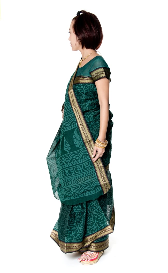 〔チョリ付き〕昔ながらのコットンサリー - フラワー 2 - 横からの写真です