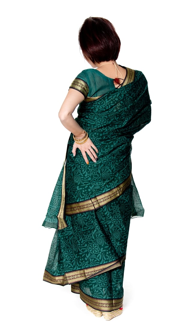 〔チョリ付き〕昔ながらのコットンサリー - フラワー 3 - 後ろからになります