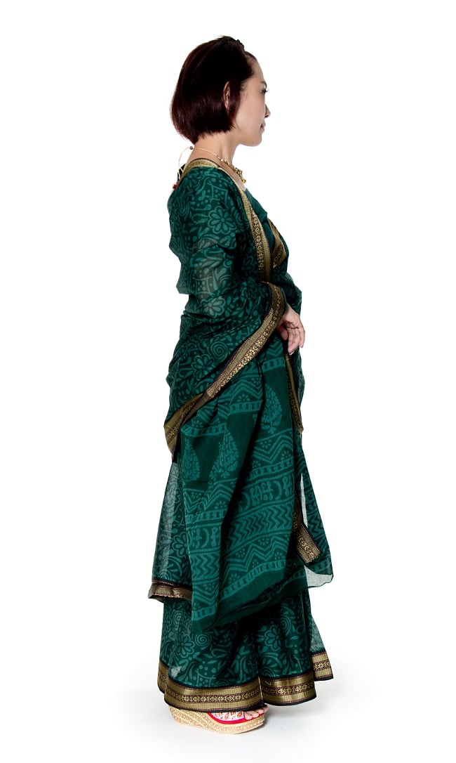 〔チョリ付き〕昔ながらのコットンサリー - フラワー 4 - 横からの写真です