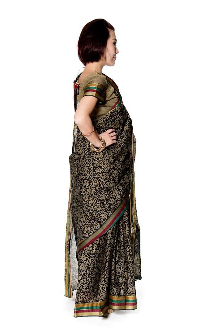 〔チョリ付き〕昔ながらのコットンサリー - 更紗 4 - 横からの写真です