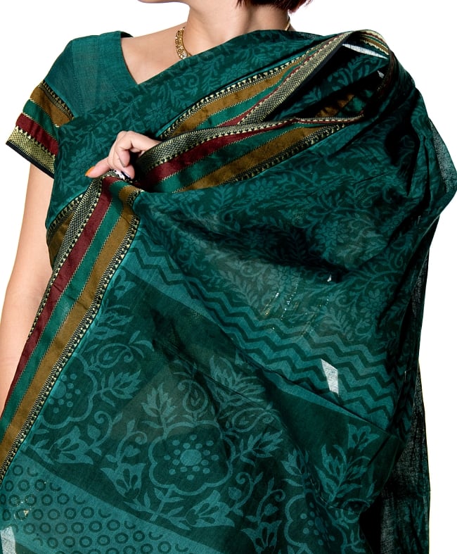 〔チョリ付き〕昔ながらのコットンサリー - 更紗 7 - 別の角度からの写真です