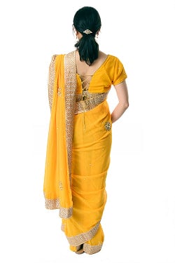 刺繍とビジューの婚礼用ゴージャス ジョーゼットサリー【チョリ付き】 - サブ3