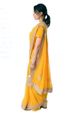 刺繍とビジューの婚礼用ゴージャス ジョーゼットサリー【チョリ付き】 - サブ4