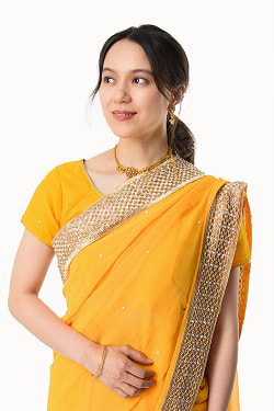 刺繍とビジューの婚礼用ゴージャス ジョーゼットサリー【チョリ付き】 - サブ5