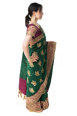 更紗柄刺繍の婚礼用ゴージャス サリー【チョリ付き】 - サブ2