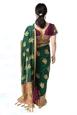 更紗柄刺繍の婚礼用ゴージャス サリー【チョリ付き】 - サブ3