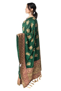 更紗柄刺繍の婚礼用ゴージャス サリー【チョリ付き】 - サブ4