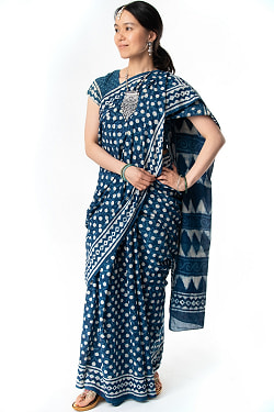 〔チョリ付き〕藍染のコットンサリー - サブ2