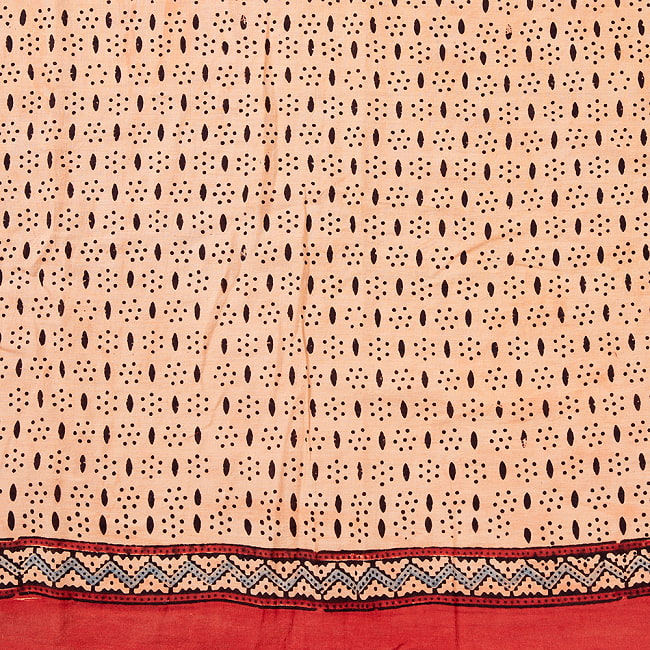 【1点もの】 インドの伝統 アジュラックプリント   コットン サリーNo.10 16 - インド人女性は、自分サイズにチョリを仕立て上げてセットで着こなします