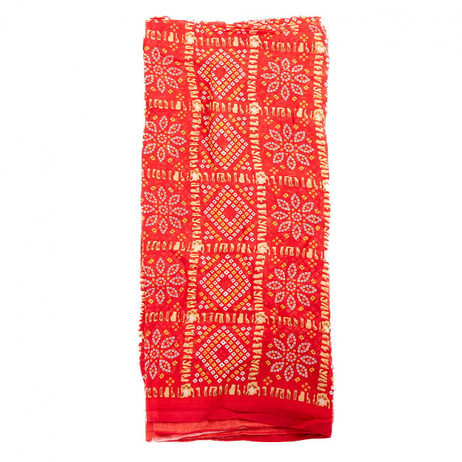 【8色展開】インド伝統模様バンディニプリントのインドサリー　ジオメトリック 10 - 2：赤