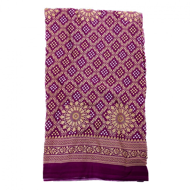 【8色展開】インド伝統模様バンディニプリントのインドサリー ボタニカル 13 - 5：紫