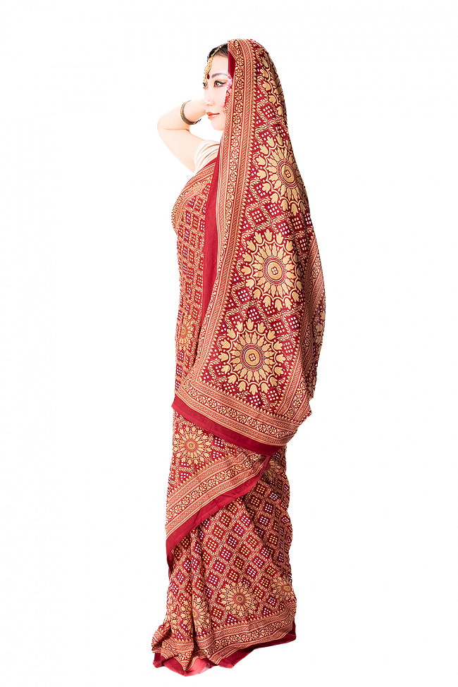 【8色展開】インド伝統模様バンディニプリントのインドサリー ボタニカル 8 - サリーの着方はいろいろ！