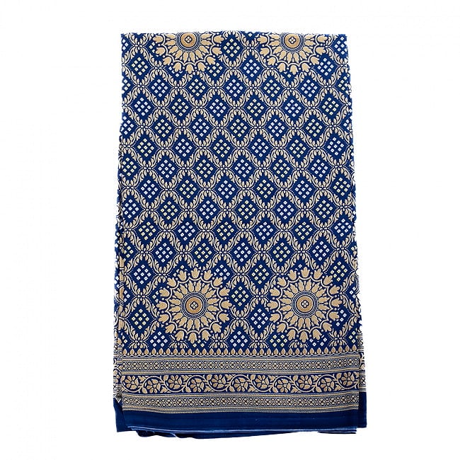 【8色展開】インド伝統模様バンディニプリントのインドサリー ボタニカル 9 - 1：青