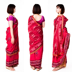 すべて1点物　インド伝統模様サリー　チョリ用生地付 - サブ3