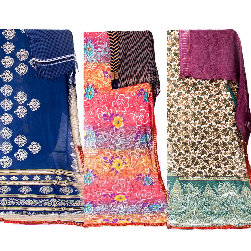 すべて1点物　インド伝統模様サリー　チョリ用生地付4枚目の説明写真です