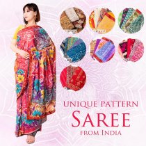 すべて1点物 インド伝統模様サリー チョリ用生地付