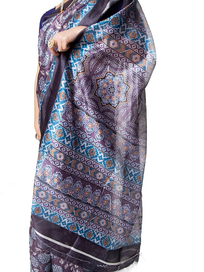 ウッドブロック調 木版柄のプリントサリー 7 - サリーの模様部分を広げてみました。