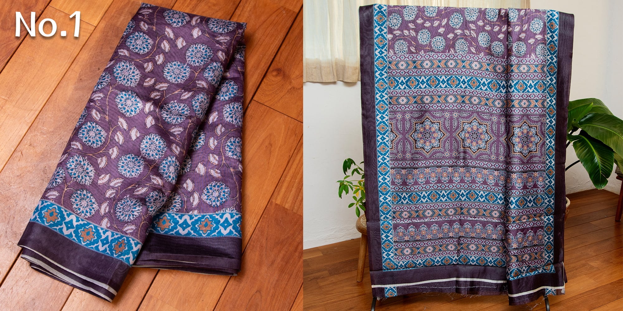 ウッドブロック調　木版柄のプリントサリー1枚目の下部説明写真です