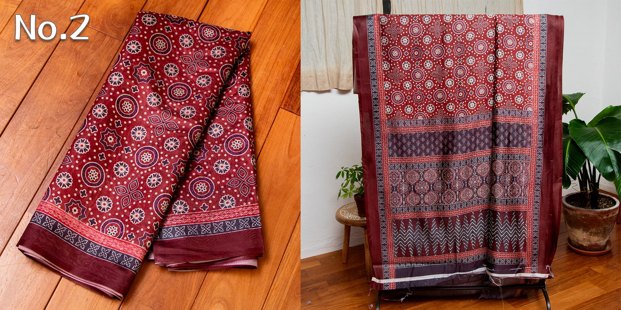 ウッドブロック調　木版柄のプリントサリー2枚目の下部説明写真です