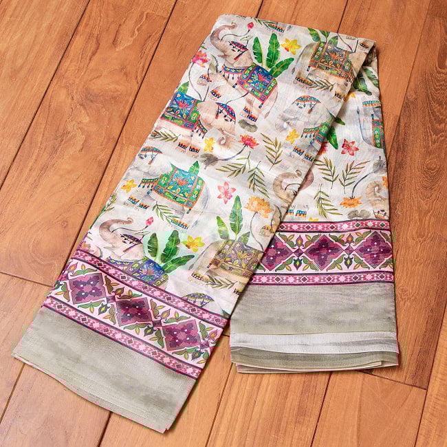 ムガル風 レトロ調 アニマル×ボタニカルプリントサリーの選択用写真