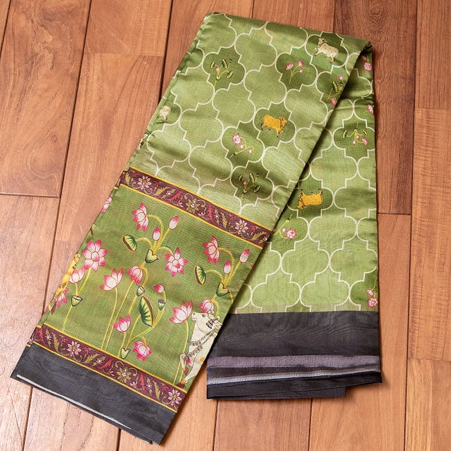 ムガル風 レトロ調 アニマル×ボタニカルプリントサリーの選択用写真