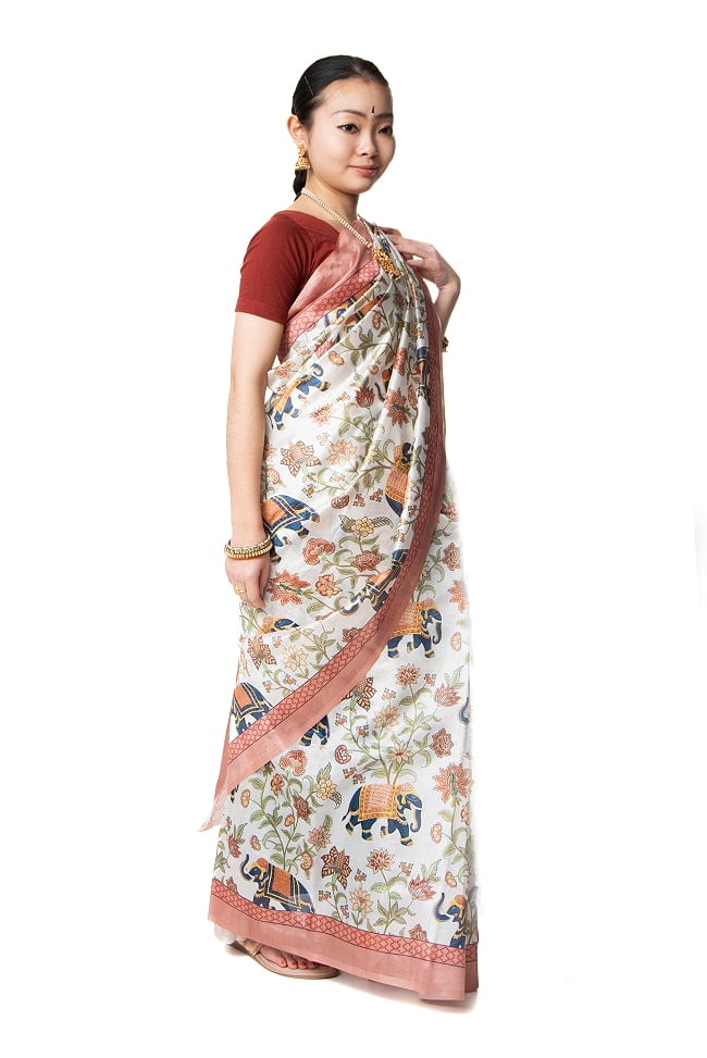 ムガル風 レトロ調 アニマル×ボタニカルプリントサリー 2 - 違う角度から見てみました。