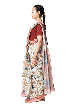 ムガル風 レトロ調　アニマル×ボタニカルプリントサリー - サブ3