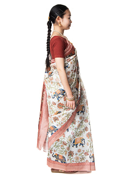 ムガル風 レトロ調　アニマル×ボタニカルプリントサリー - サブ5