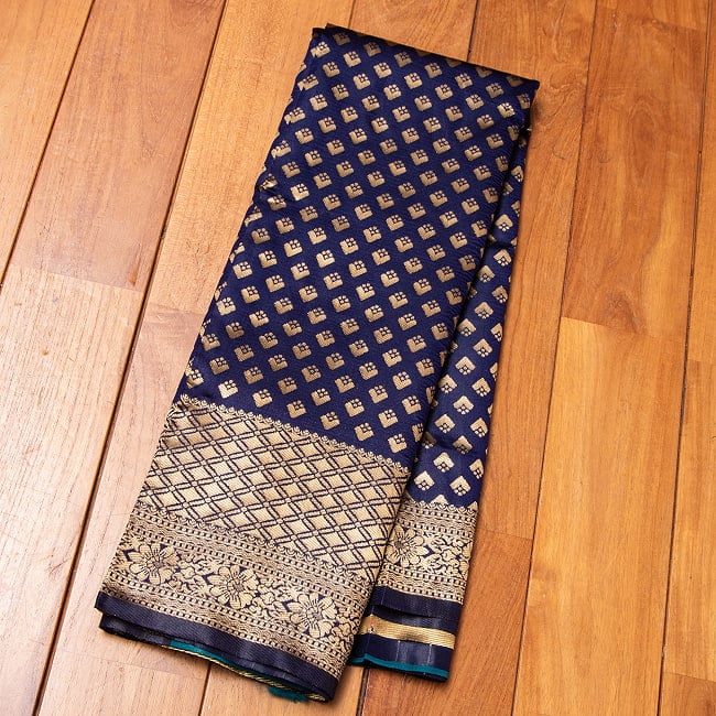 マハラニ風　ゴールデンボーダーのゴージャスサリー 16 - 選択4：ネイビー×青緑