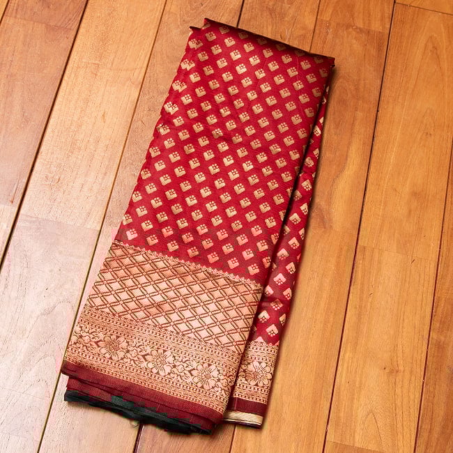 マハラニ風　ゴールデンボーダーのゴージャスサリー 17 - 選択5：赤×緑