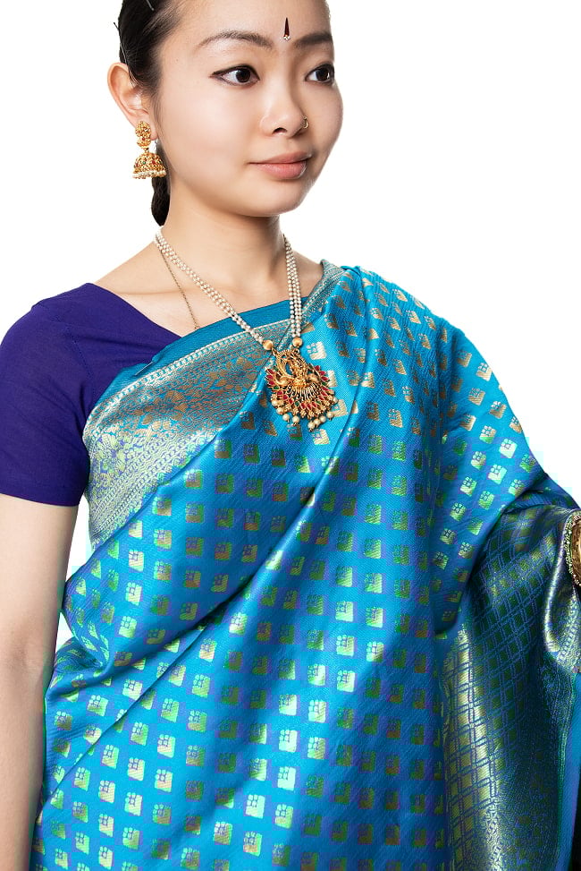 マハラニ風　ゴールデンボーダーのゴージャスサリー 6 - バストアップ