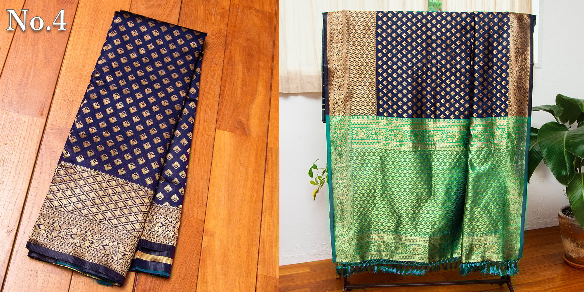 マハラニ風　ゴールデンボーダーのゴージャスサリー3枚目の下部説明写真です