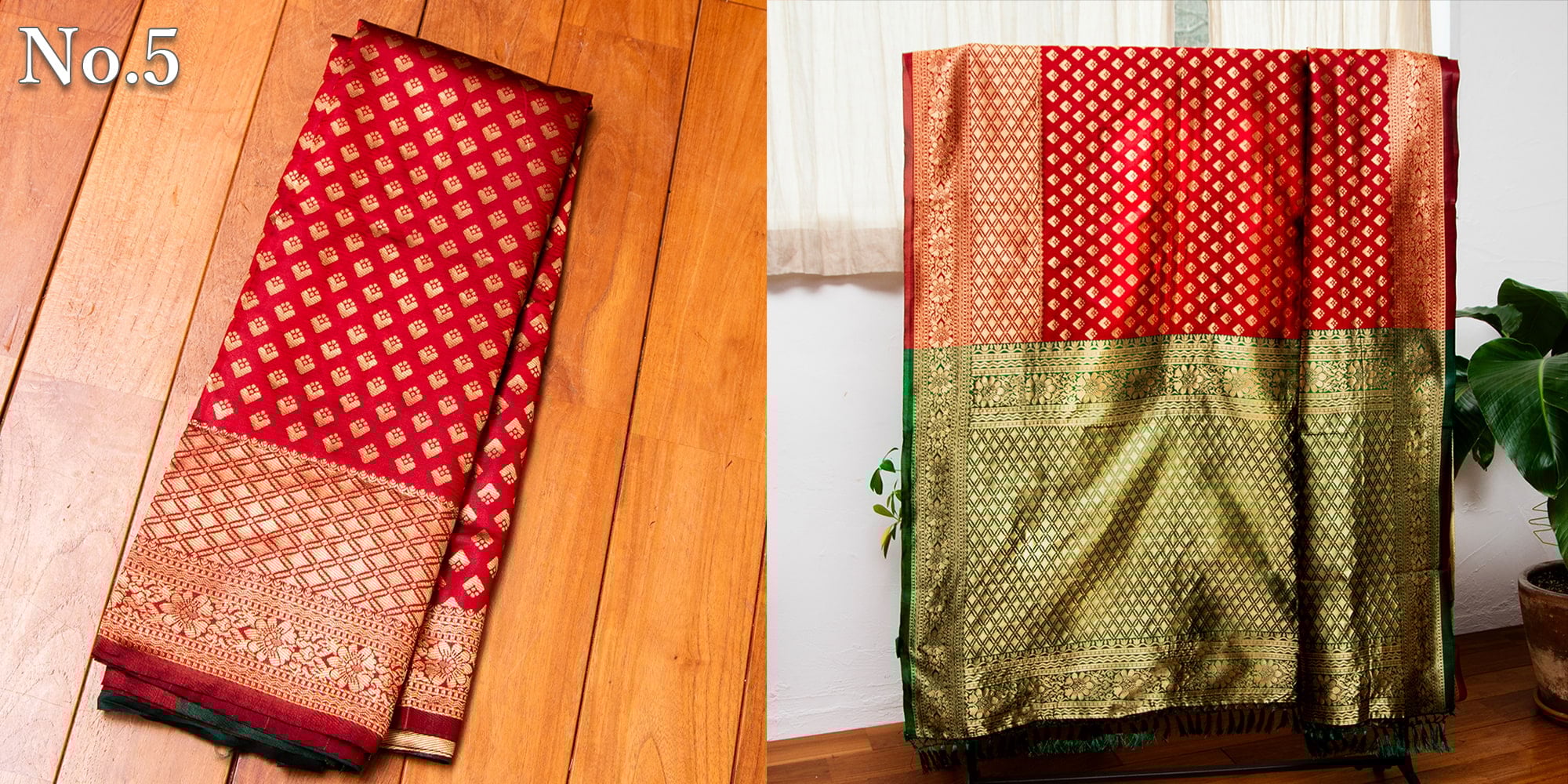 マハラニ風　ゴールデンボーダーのゴージャスサリー4枚目の下部説明写真です