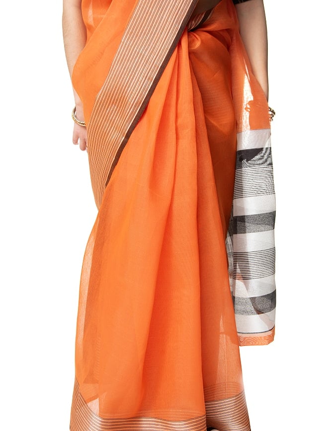 ワイドボーダーの　クラシカル　コットンサリー 8 - プリーツが綺麗に出ますね