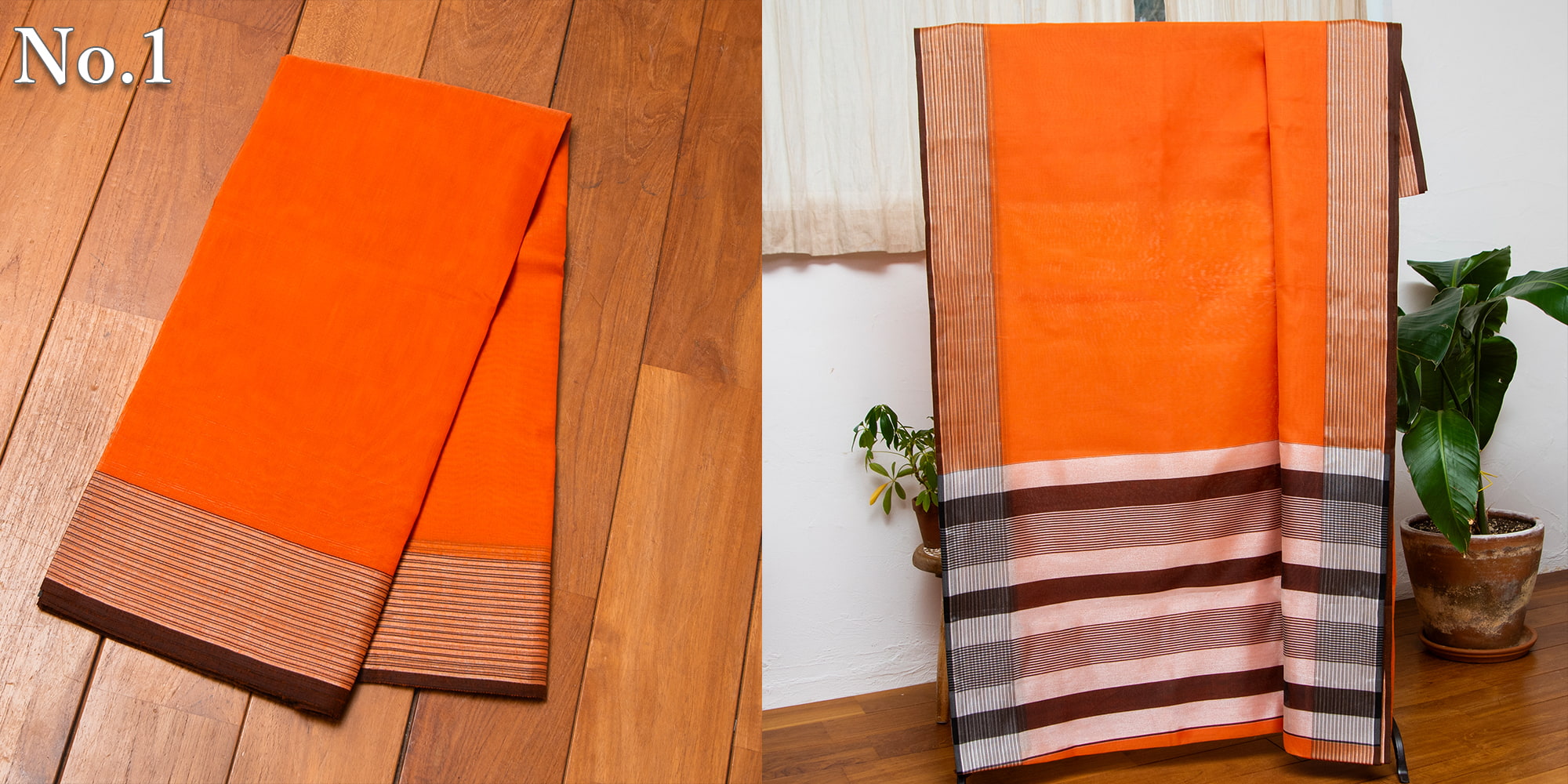 ワイドボーダーの　クラシカル　コットンサリー1枚目の下部説明写真です