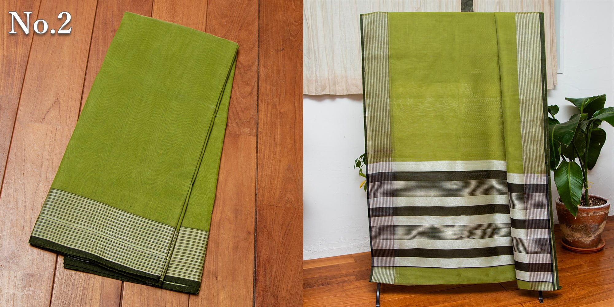 ワイドボーダーの　クラシカル　コットンサリー2枚目の下部説明写真です