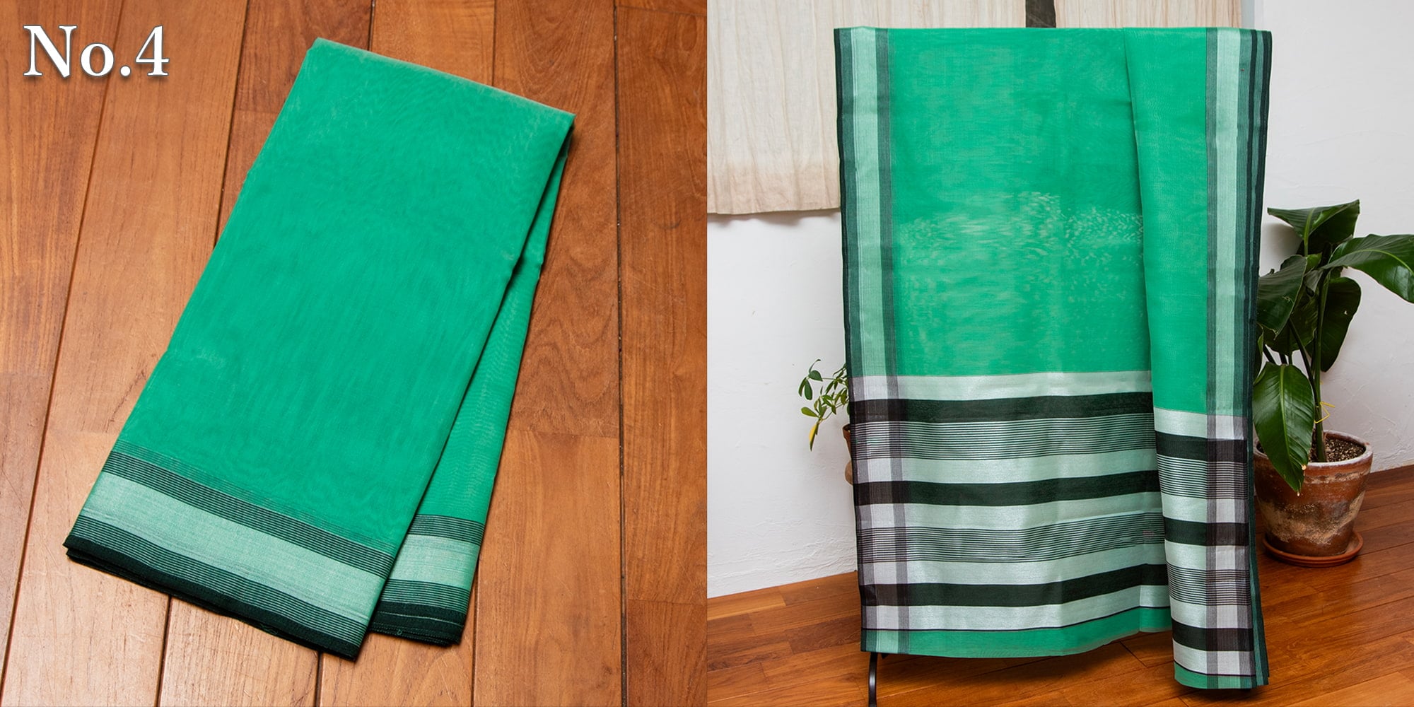 ワイドボーダーの　クラシカル　コットンサリー4枚目の下部説明写真です