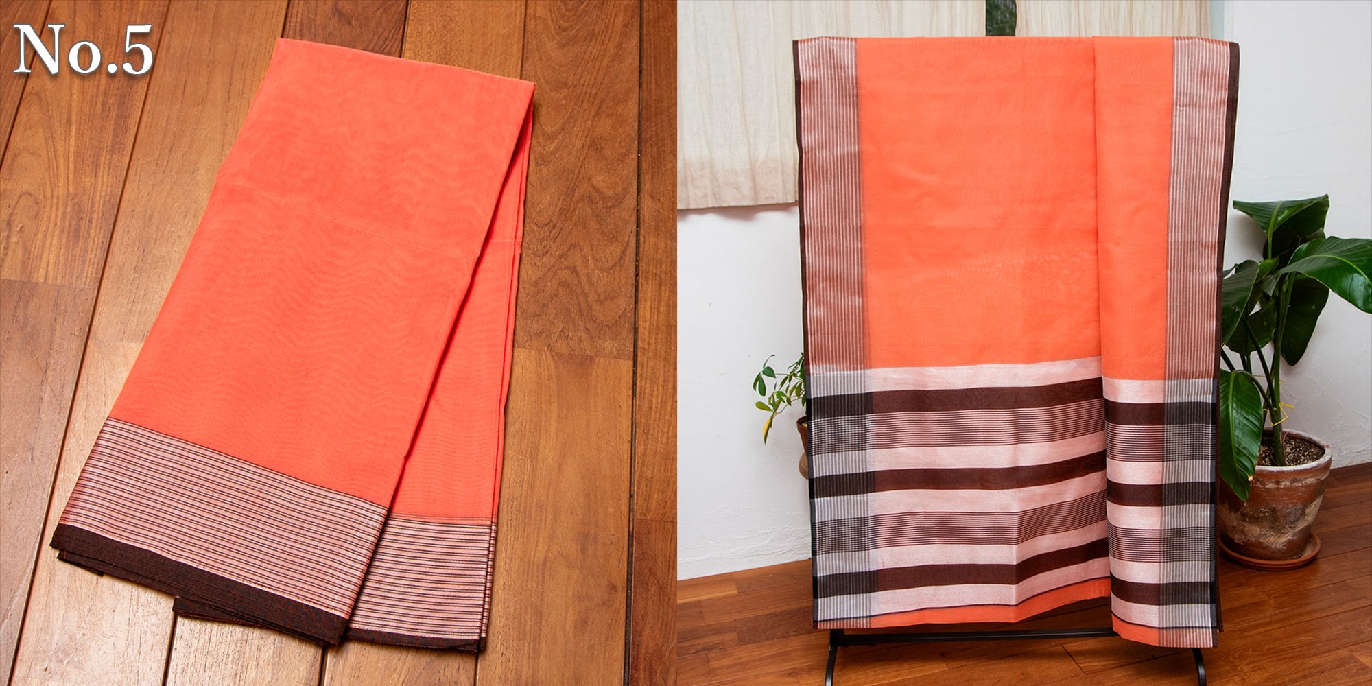 ワイドボーダーの　クラシカル　コットンサリー5枚目の下部説明写真です