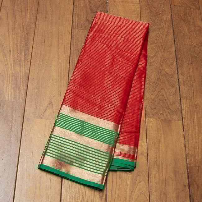 透け感素材　ゴールデンストライプの　オーガンジーサリー 12 - 選択1：赤