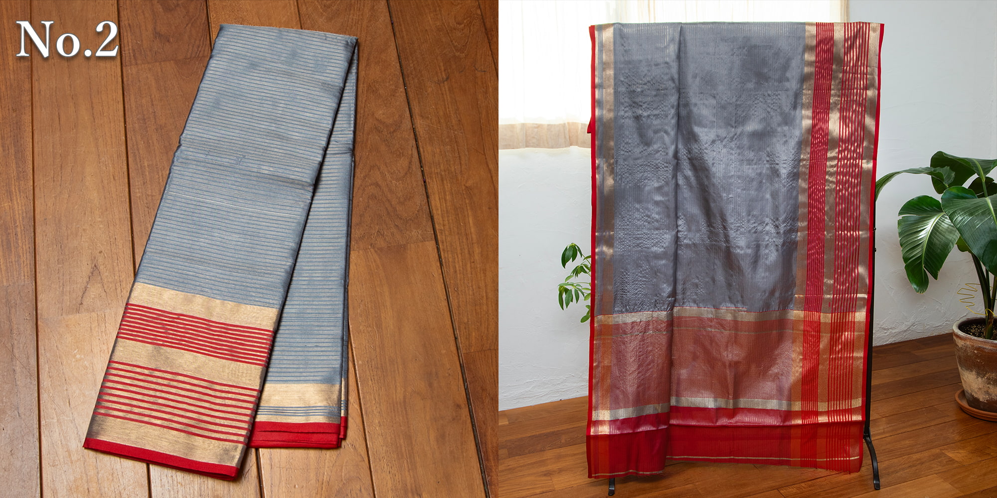 透け感素材　ゴールデンストライプの　オーガンジーサリー2枚目の下部説明写真です