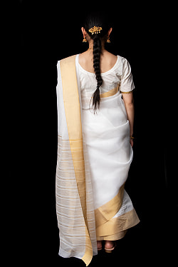 ケララの白いサリー　ケララカサヴ　クラシカル　シンプル - サブ4