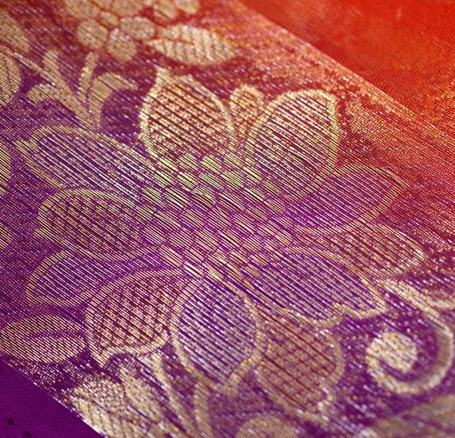 民族衣装サリー【金糸エスノ刺繍入り】 - オレンジと紫 の通販[送料