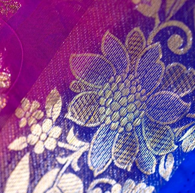 民族衣装サリー【金糸エスノ刺繍入り】 - 紫と青 の通販[送料
