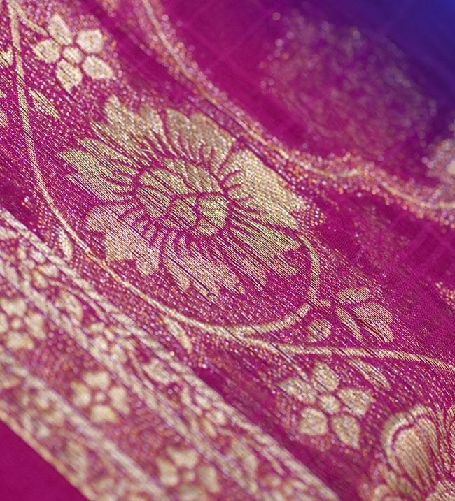 民族衣装サリー【金糸エスノ刺繍入り】 - 青と紫 の通販[送料