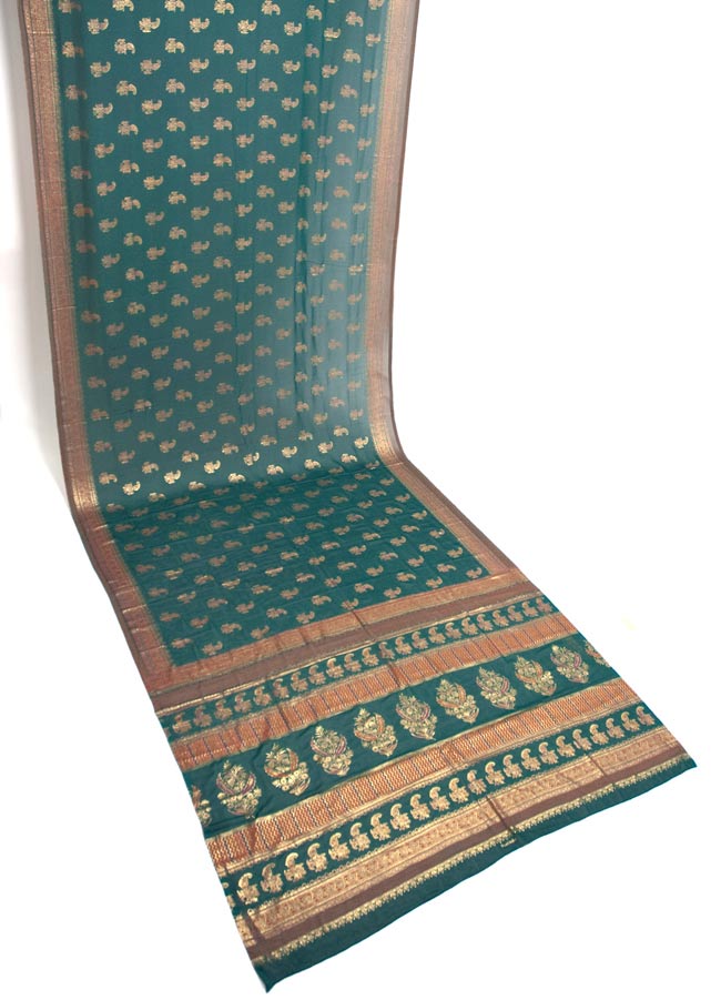 希少 美しいザリワーク アンティーク サリー チョリ ペチコート セット 刺繍 サリー、チョリ、ペチコート3点セット - 緑 の通販[送料無料