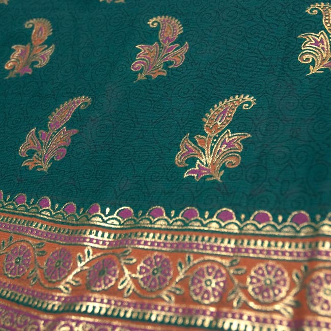 希少 美しいザリワーク アンティーク サリー チョリ ペチコート セット 刺繍 サリー、チョリ、ペチコート3点セット - 緑 の通販[送料無料