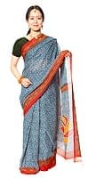 美しい青色の花柄サリー インドサリー【花柄】 青×赤 の通販 - TIRAKITA.COM