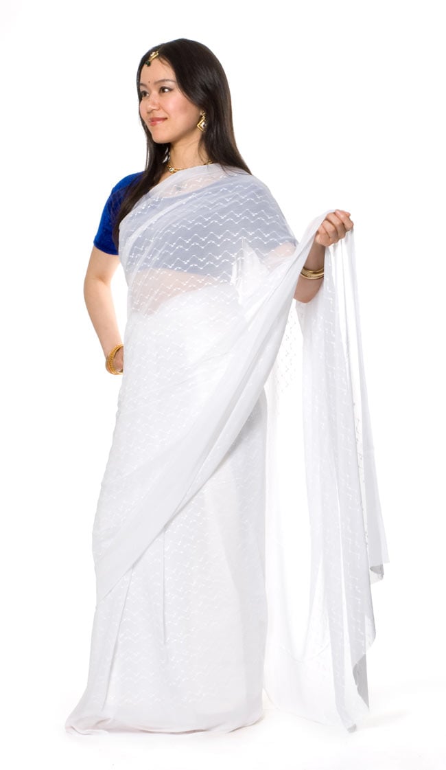 インドサリー【刺繍】 白 の通販 - TIRAKITA.COM