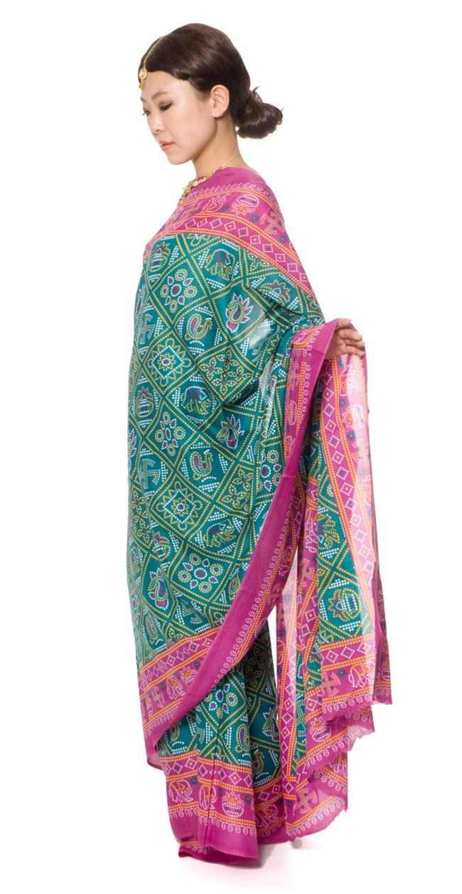 インドサリー【ドット模様系】 エメラルド×紫 2 - 横からの姿はこんな感じです。